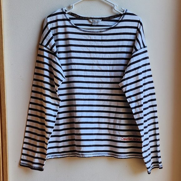 Calvin Klein Jeans Tops - Calvin Klein Jeans Black/White Striped Scoop Neck Jersey Size Large